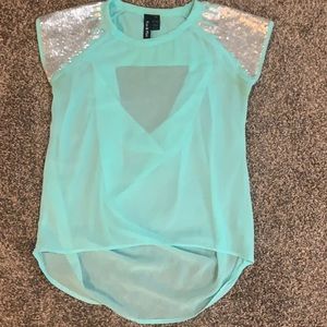 Low back teal sequin shirt